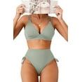 thumbnail image 1 of Eytino Bikinis for Women High Waisted Bikini Sets Swimsuit Ribbed V Neck Drawstring Tie Side Bottom Two Piece Bathing Suit Green XL, 1 of 11