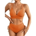 thumbnail image 1 of Eytino Bikinis for Women High Waisted Bikini Sets Swimsuit Ribbed V Neck Drawstring Tie Side Bottom Two Piece Bathing Suit Orange L, 1 of 10