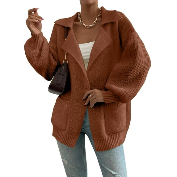 Eytino Cardigan Sweaters for Women 2024 Fall Open Front Oversized Button V Neck Loose Soft Knit Sweater Red S-2XL