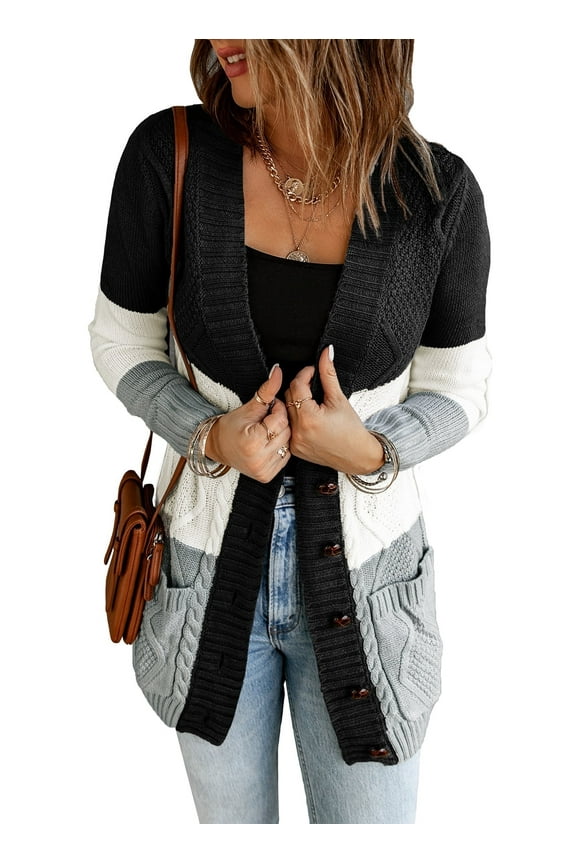 Cardigan Sweaters for Women Sweater Knit Open Front Cardigan Long Sleeve Oversized Button Sweater Coat Outwear with Pockets