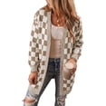 thumbnail image 1 of Eytino Cardigans for Women Checkered Color Block Oversized Cardigan Long Sleeve Plaid Knit Open Front Sweaters, 1 of 11