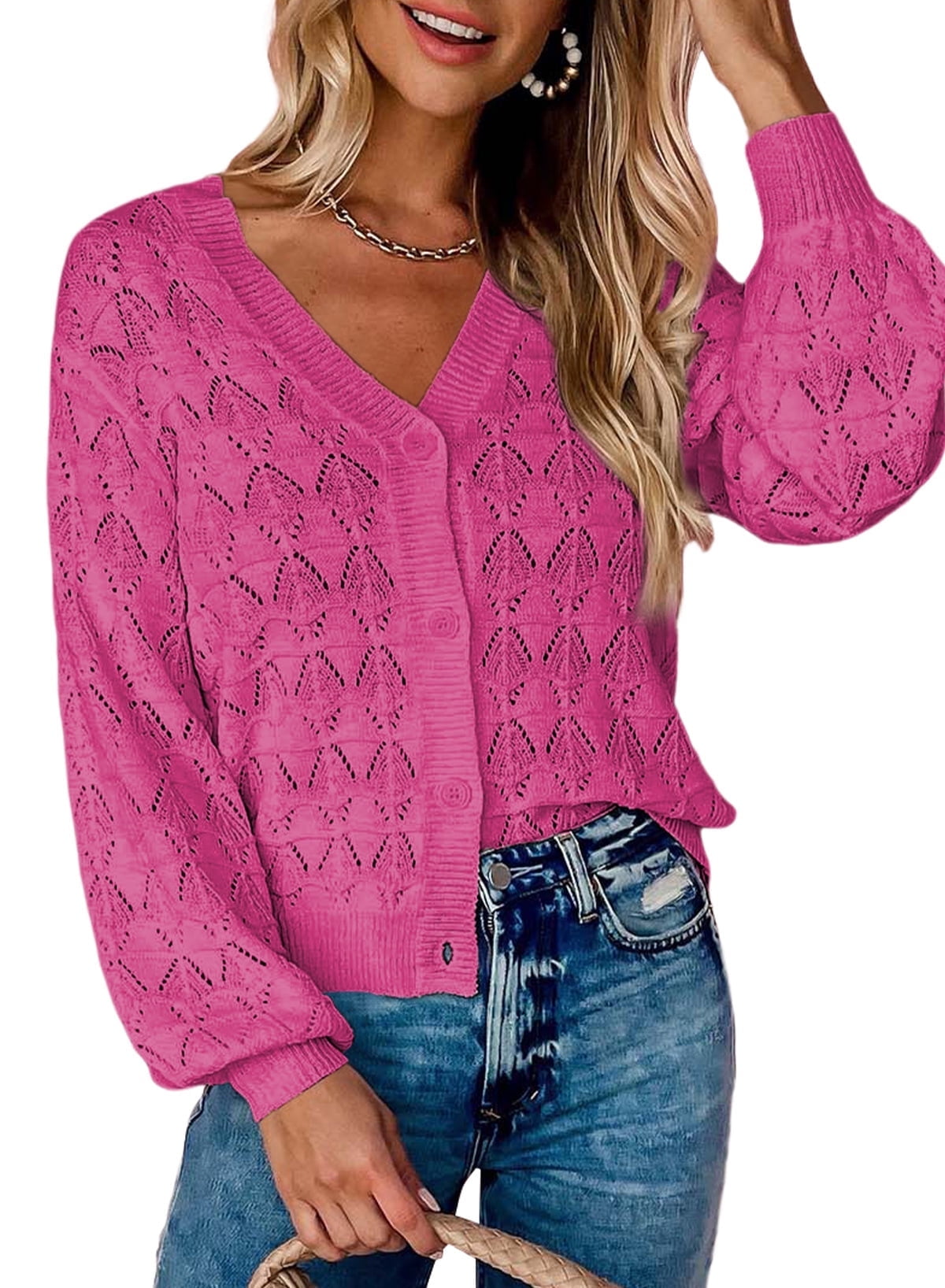 Women's Lightweight Button Down Cardigan Sweater - Long Sleeve Open Front V-Neck Knit For Fall & Winter Outfits