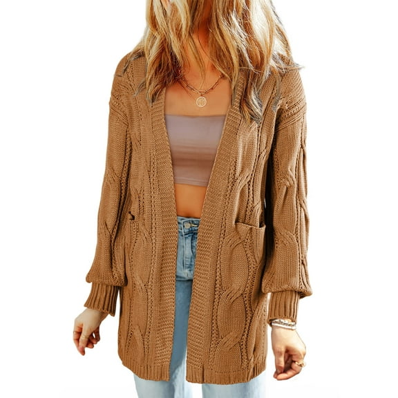 Eytino Women Sweaters Womens Cardigans Open Front Long Sleeve Loose Cardigan Sweaters Chunky Cable Knit Outwear Coats with Pockets