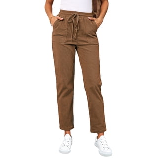 Eytino Women's Pants Elastic Waist Drawstring Pants Casual Corduroy Pants High Waist Straight Leg Pants Loose Comfy Lounge Pants Trousers with Pockets Camel XL