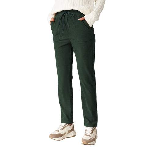 Womens Cute High Waisted Corduroy Pants Casual Drawstring Elastic Waist Straight Leg Pants Loose Comfy Trousers with Pockets Green S