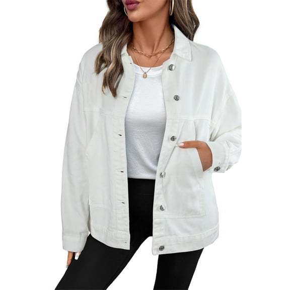Eytino Denim Jacket Womens Oversized Jean Jacket Casual Long Sleeve Drop Shoulder Button Front Jean Jacket Coat with Pockets