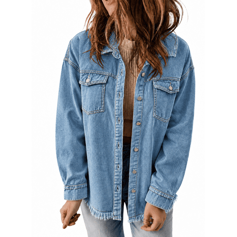Denim Jacket for Women Long Sleeve Boyfriend Jean Jacket Loose Coat Sky Blue S Female