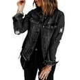 thumbnail image 1 of Eytino Denim Jackets Women Long Sleeve Distressed Ripped Long Sleeve Jean Jacket Coats with Pockets Black S-2XL, 1 of 11
