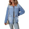 thumbnail image 1 of Eytino Denim Jackets for Women Oversized Jean Jacket with Contrast Trim Long Sleeve Button Down Jean Coat with Pockets Outerwear, 1 of 10