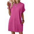 thumbnail image 1 of Eytino Dress for Women Summer Dress Solid Casual Loose Crewneck Basic T Shirt Mini Holiday Dresses with Pockets Pink, 1 of 10