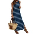 thumbnail image 1 of Eytino Dresses for Women Holiday Dresses Sleeveless Round Neck Striped Summer Maxi Sundresses Loose Racerback Side Slit Long Dress Maxi Dress Blue S-2XL, 1 of 8
