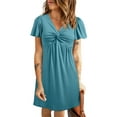 thumbnail image 1 of Eytino Casual Dresses for Women Dress Casual Summer Twist Front Holiday Dress V Neck Short Sleeve Beach Vacation Mini Dress S-2XL Blue, 1 of 12