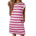 thumbnail image 1 of Eytino Dresses for Women Striped Summer Dresses Crewneck Cap Sleeve Color Block Casual A Line Tshirt Dress with Pockets Pink S-2XL, 1 of 9