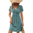 thumbnail image 1 of Eytino Dresses for Women V Neck Holiday Dress Short Sleeves Twisted Front Dress Casual Summer Beach Vacation Dresses S-2XL Green, 1 of 11
