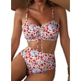 thumbnail image 1 of Eytino High Waisted Bathing Suits for Women Two Piece Swimsuit Floral Print Ruffle Trim Bikini Set Lace Up Front Swimwear M, 1 of 7