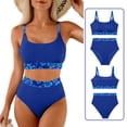 thumbnail image 1 of Eytino High Waisted Textured Bikini Set - Scoop Neck Two Piece Swimsuit with Floral Trim Dark Blue 2XL, 1 of 7