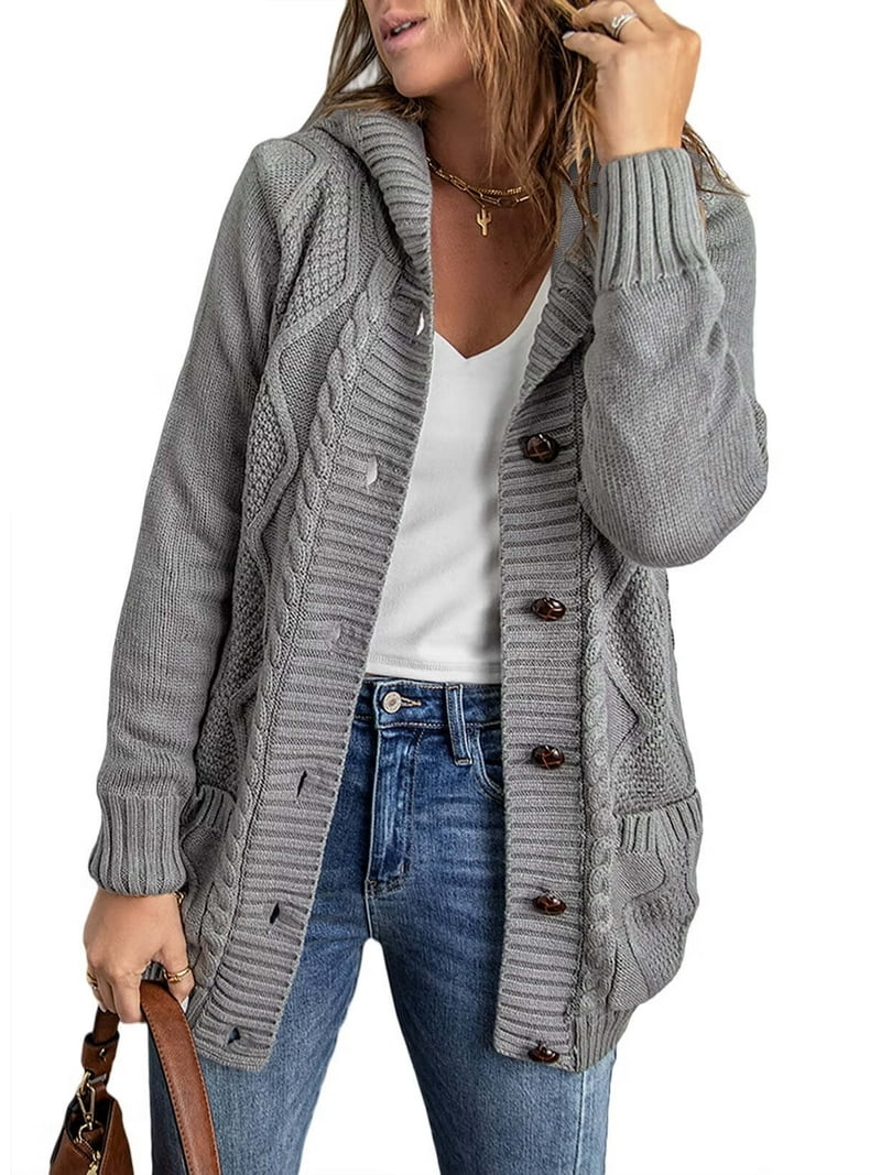 Eytino Hooded Cardigan Sweaters for Women Long Sleeve Button