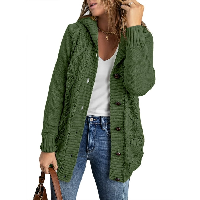 Eytino Women s Hooded Cardigan Sweater Long Sleeve Button Down Knit Coat with Pockets Walmart