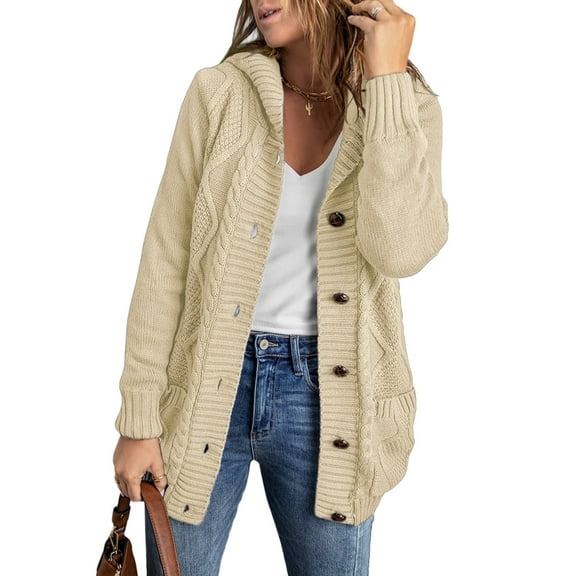 Eytino Hooded Cardigan Sweaters for Women Long Sleeve Button Down Knit Sweater Coat Outwear with Pockets