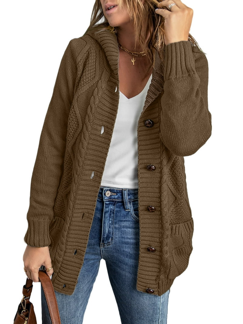 Eytino Hooded Cardigan Sweaters for Women Long Sleeve Button Down