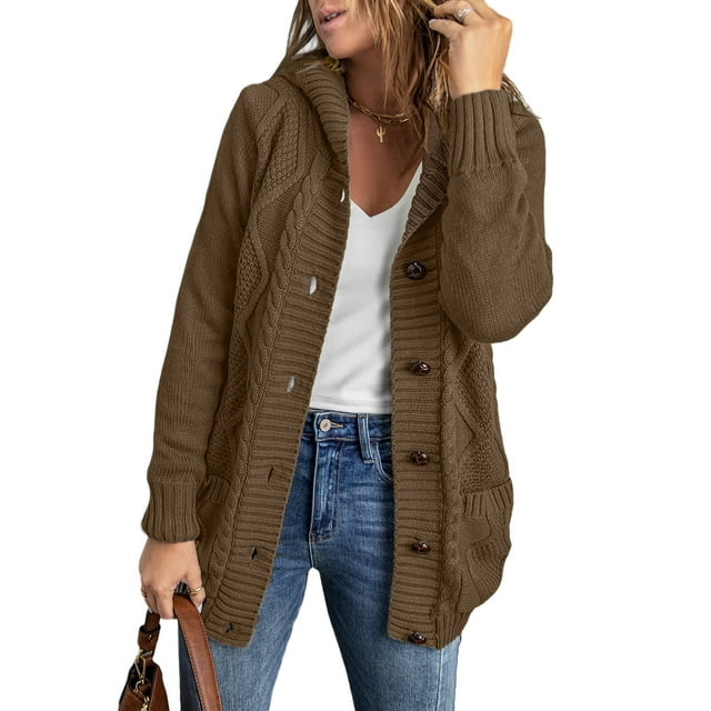 Eytino Hooded Cardigan Sweaters for Women Long Sleeve Button Down Knit