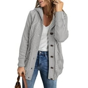 Eytino Hooded Cardigan Sweaters for Women Long Sleeve Button Down Knit Sweater Coat Outwear with Pockets