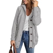 Eytino Hooded Cardigan Sweaters for Women Long Sleeve Button Down Knit Sweater Coat Outwear with Pockets