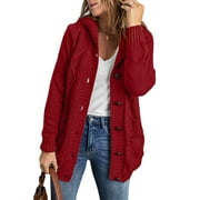 EYTINO Hooded Cardigan Sweaters for Women Long Sleeve Button Down Knit Sweater Coat Outwear with Pockets