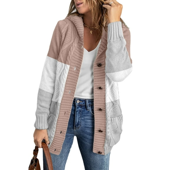 Eytino Hooded Cardigan Sweaters for Women Long Sleeve Button Down Knit Sweater Coat Outwear with Pockets