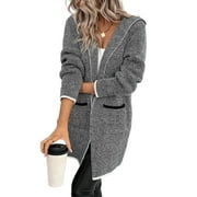 Eytino Hooded Cardigan Sweaters for Women Cardigans Chunky Knitted Open Front Oversized Hooded Sweater Coat Long Sleeve Cardigan Outerwear Brown S