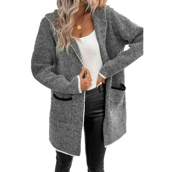 Eytino Hooded Open Front Cardigan for Women Cardigan Sweaters Chunky Oversized Chunky Knit Long Sleeve Hooded Cardigan Gray 2XL