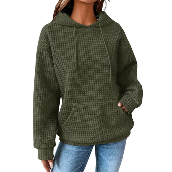Eytino Hoodies for Women Fall Sweatshirts for Women Drawstring Long Sleeve Hoodies Pullover Knit Top with Pocket Green M