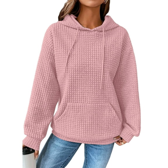 Eytino Hoodies for Women Fall Sweatshirts for Women Drawstring Long Sleeve Hoodies Pullover Knit Top with Pocket Pink M