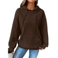 thumbnail image 1 of Eytino Hoodies for Women Sweatshirts Hoodies Casual Long Sleeve Drawstring Waffle Pullover Tops Loose Hooded Sweatshirt with Pocket Brown XL, 1 of 8