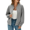thumbnail image 1 of Eytino Jackets for Women Bomber Jacket Coat Casual Long Sleeve Stand Collar Zip Up Lightweight Fall Jackets with Pockets Gray, 1 of 10