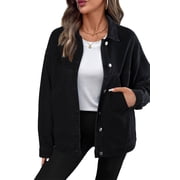 Eytino Jackets for Women Denim Jacket Casual Long Sleeve Drop Shoulder Button Front Jean Jacket Coat Oversized Shacket with Pockets