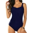 thumbnail image 1 of Eytino One Piece Swimsuit Women Color Block Print Swimsuits Criss-Cross Back V Neck Bathing Suits Athletic Padded Athletic Training Swimwear Blue M Female, 1 of 6
