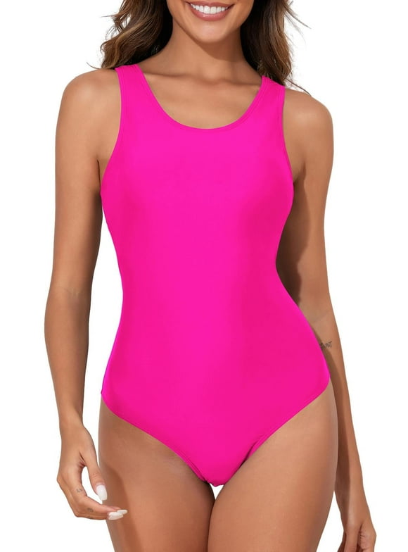 Eytino One Piece Swimsuits for Women One Piece Swimsuit for Women Crisscross Back Slimming Bathing Suit Modest Athletic Swimming Suit Sports Training Swim Suit Full Coverage Womens Swimwear Pink XL