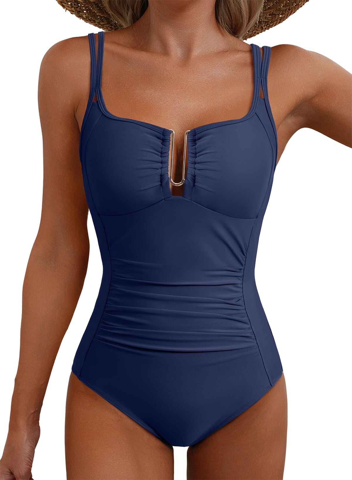 Eytino One Piece Swimsuits for Women Tummy Control Ruffled Bathing Suit U-Wire Cutout Swim Suit Swimwear