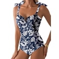 thumbnail image 1 of Eytino One Piece Swimsuits for Women Tummy Control V Neck Ruched Bathing Suit Adjustable Tie Shoulder Full Coverage Swimwear, 1 of 11