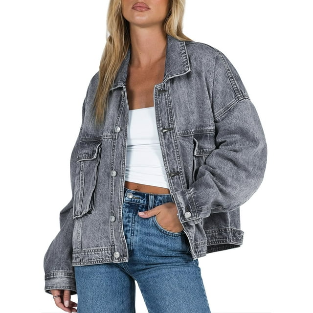 Eytino Oversized Denim Jacket Distressed Boyfriend Jean Jacket for