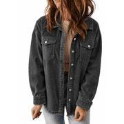 Eytino Oversized Denim Jacket for Women Long Sleeve Classic Loose Jean Jacket Black L Female