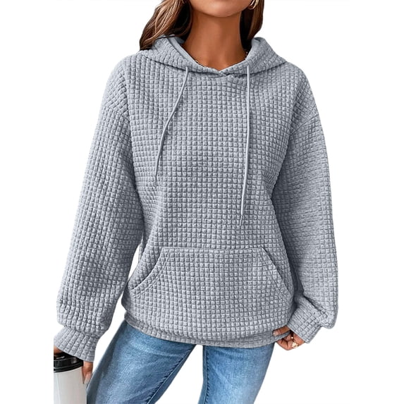 Eytino Oversized Hoodies for Women Sweatshirts Hoodies Casual Long Sleeve Drawstring Waffle Pullover Tops Loose Hooded Sweatshirt with Pocket Gray L