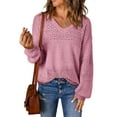 thumbnail image 1 of Eytino Oversized Sweaters for Women V Neck Hollow Out Crochet Tops Long Sleeve Knit Sweaters Pullover Lightweight Oversized Sweaters Pink 2XL, 1 of 8