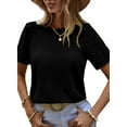thumbnail image 1 of Eytino Oversized Tops for Women Waffle Knit Tops Casual Crew Neck Tee Shirts Hollow Out Raglan Short Sleeve Summer T-Shirts Basic Tees S-2XL Black, 1 of 8
