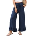 thumbnail image 1 of Eytino Pants for Women Wide Leg Elastic Waist Casual Trousers High Waisted Ruffle Hem Palazzo Pants with Pockets, 1 of 8