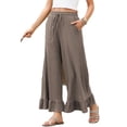 thumbnail image 1 of Eytino Pants for Women Wide Leg Elastic Waist Casual Trousers High Waisted Ruffle Hem Palazzo Pants with Pockets, 1 of 8