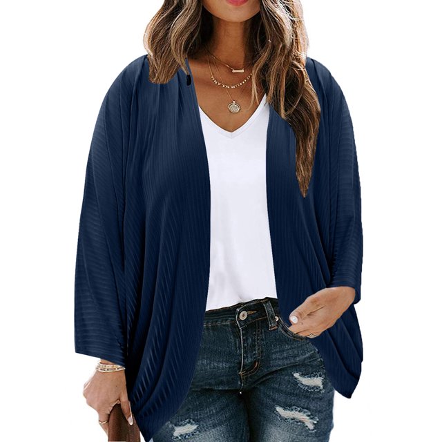Eytino Plus Size Kimono Cardigan Long Sleeve Ruched Kimono Loose Casual