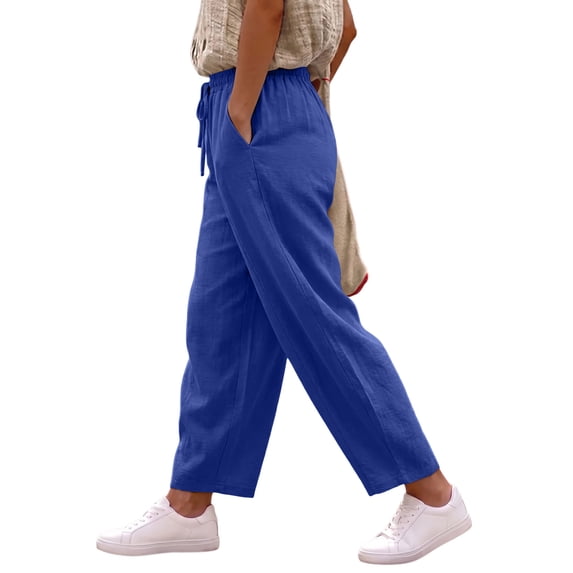 Eytino Plus Size Pants for Women Casual Pants Lightweight Comfy Pants Drawstring Elastic Waist Pants with Pockets Dark Blue 2XL