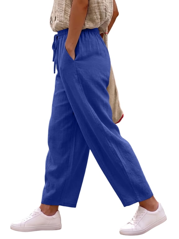Plus Size Pants for Women Casual Pants Lightweight Comfy Pants Drawstring Elastic Waist Pants with Pockets Dark Blue 2XL